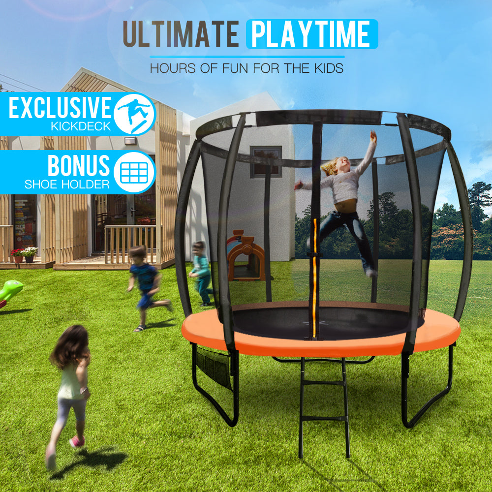 8ft Kids Trampoline with Curved Poles, Sprinkler, 120kg Capacity