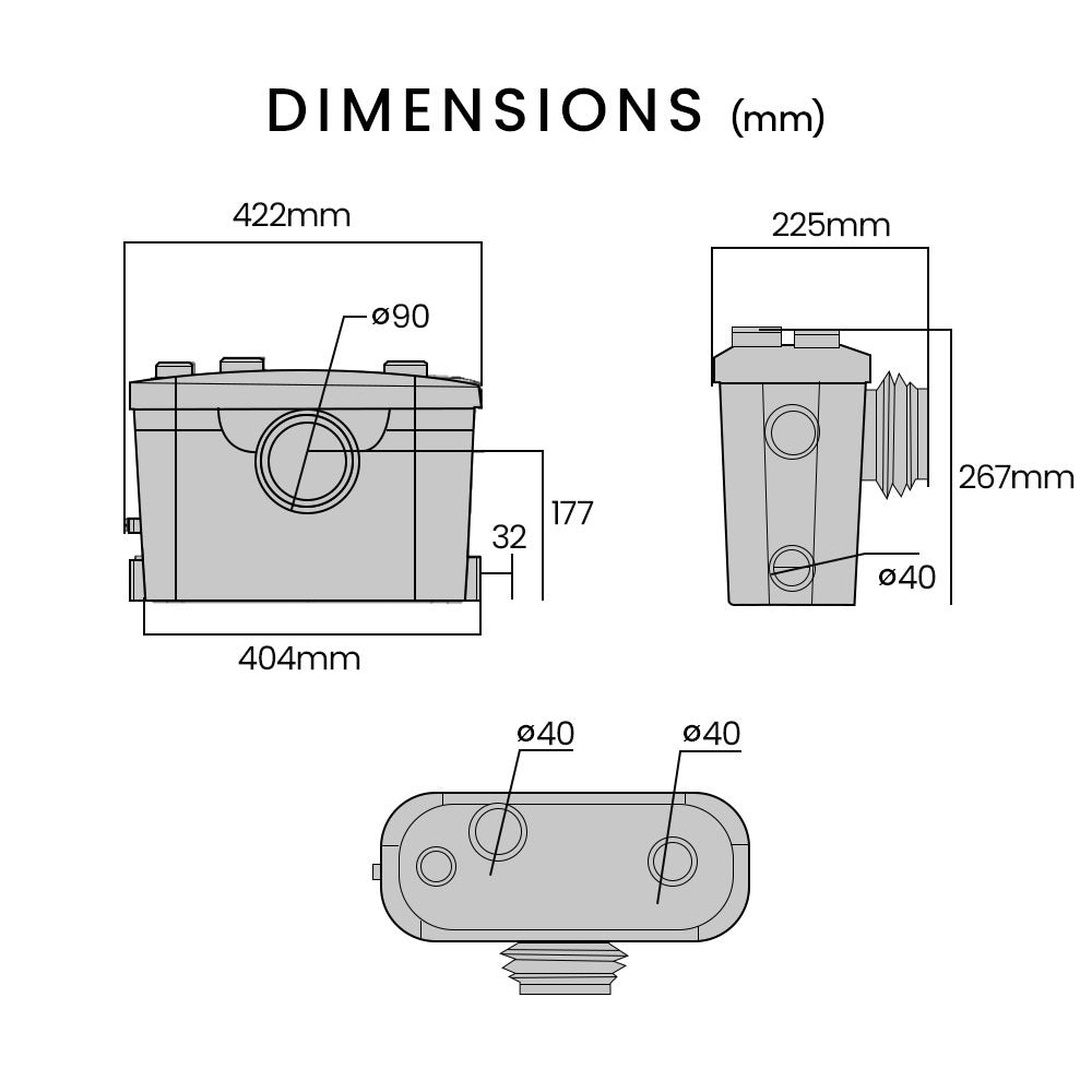 WashLink 4 Plus Macerator Pump 4 Inlet for P-Trap Toilet, Bathroom, Laundry