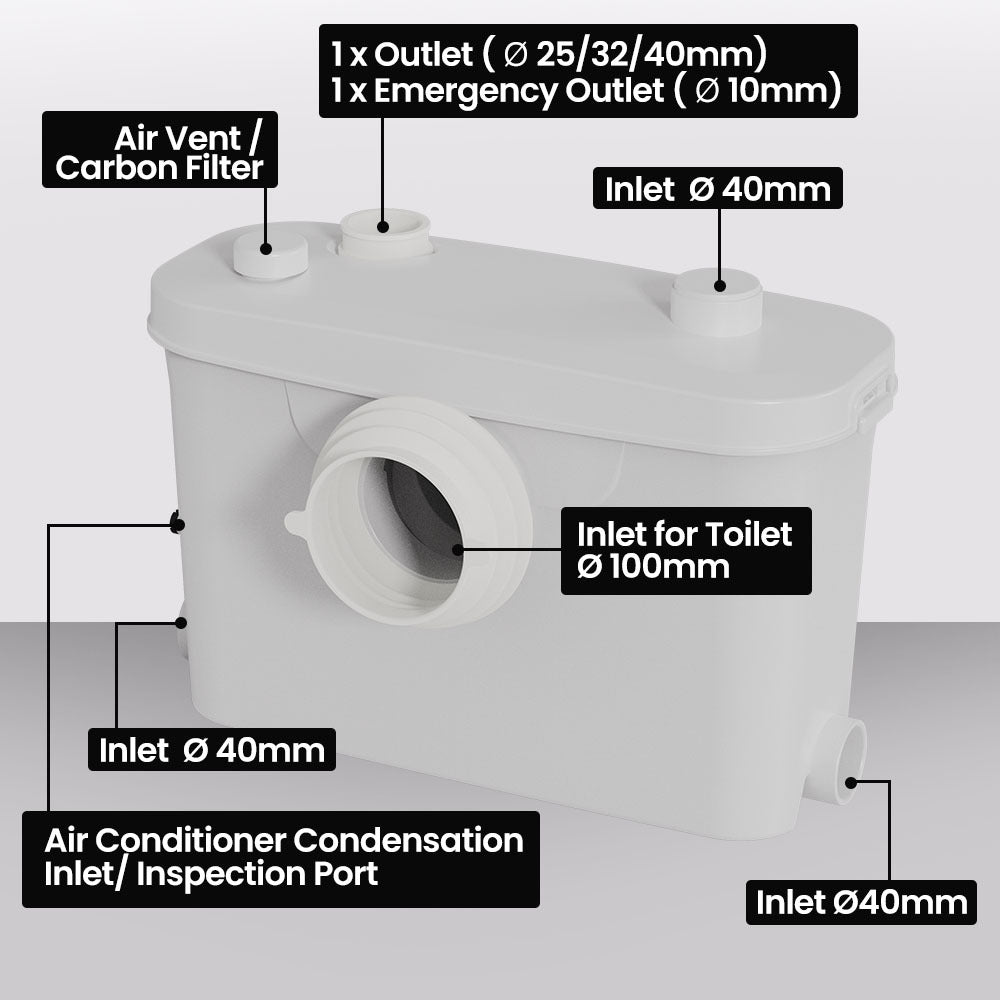 WashLink 4 Plus Macerator Pump 4 Inlet for P-Trap Toilet, Bathroom, Laundry