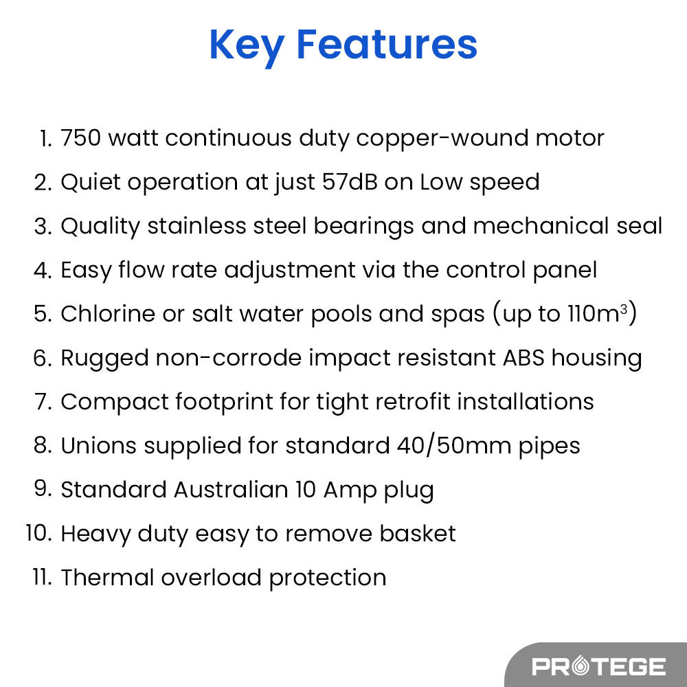 Protege PV75 1.0HP Variable Speed Pool Spa Pump Quiet Economical