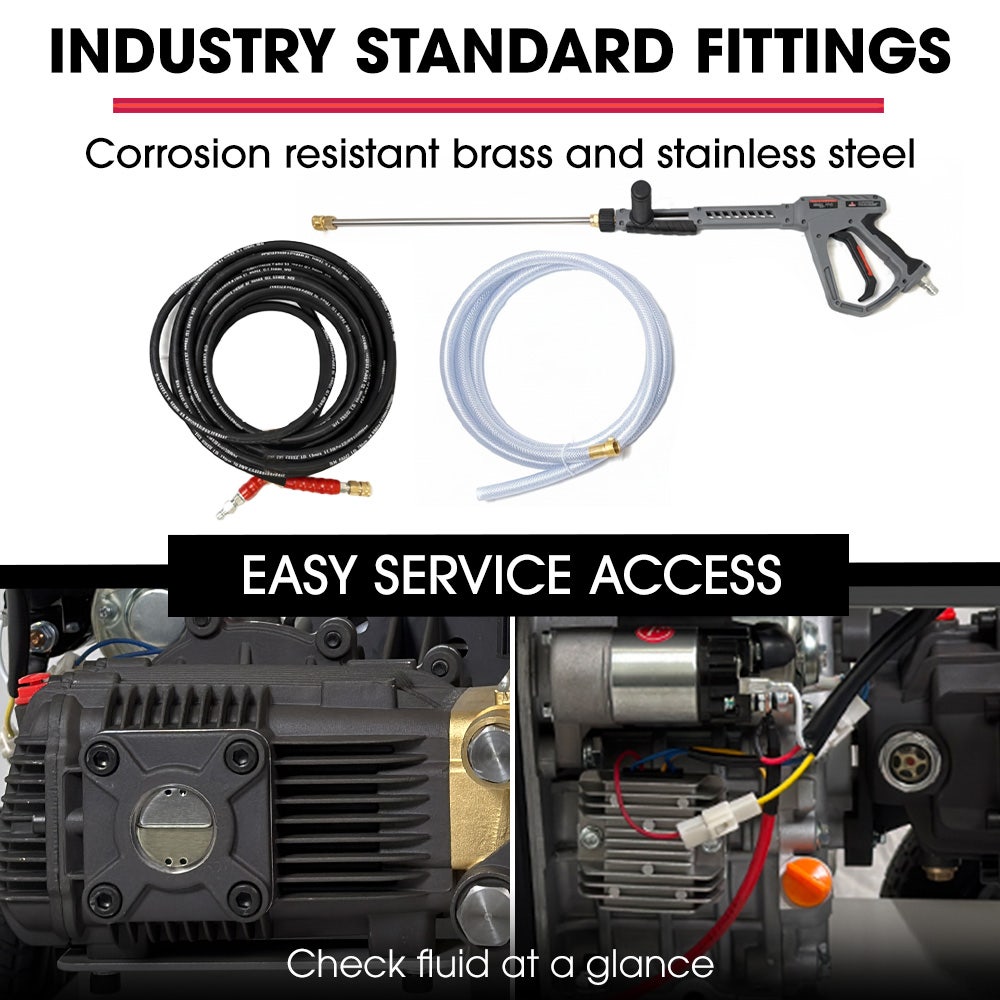 JET-USA Commercial Diesel High-Pressure Washer Cleaner, Electric Start 10hp 418cc, 15m Steel Braided Hose, Adjustable Triplex Pump - DX800