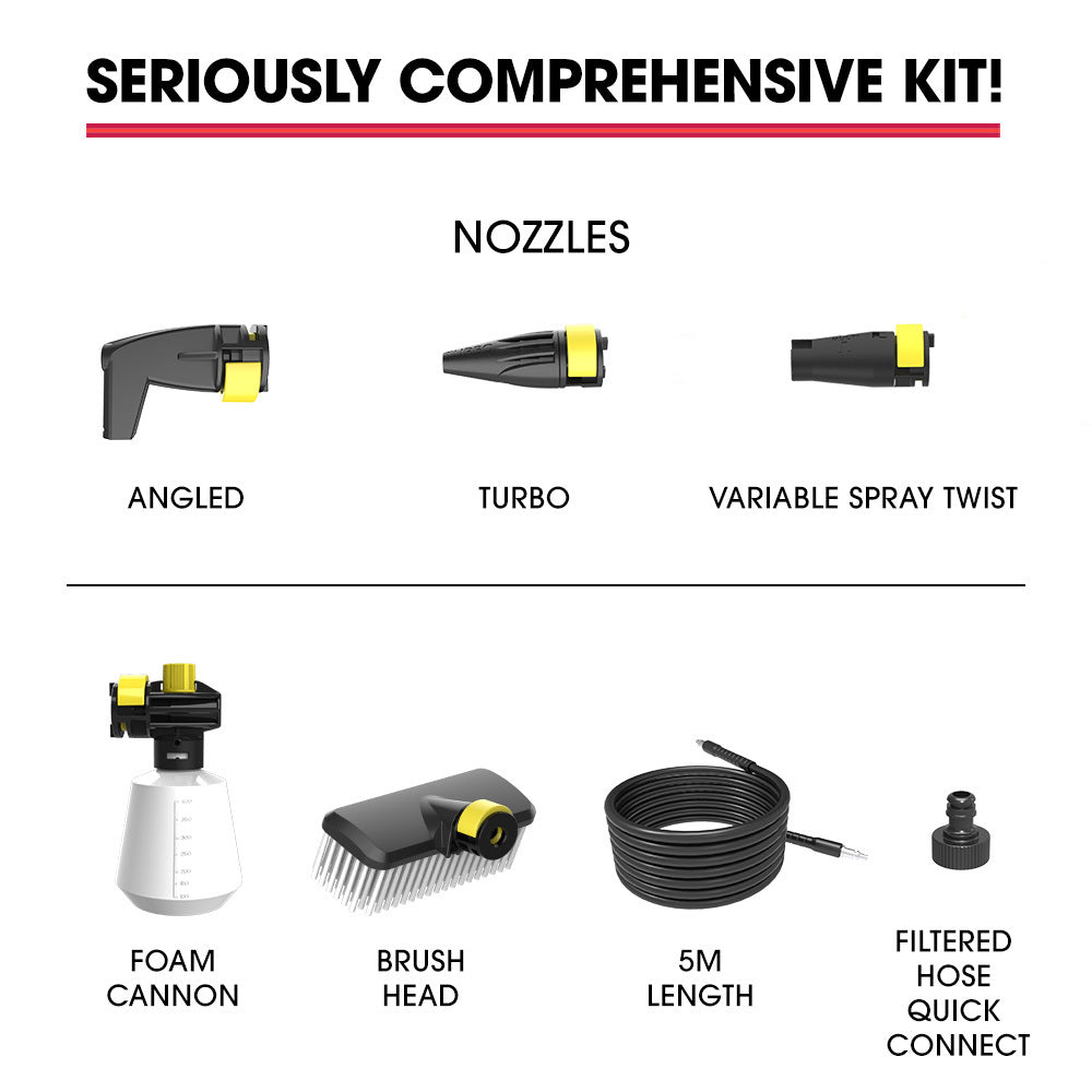 RX530 2400PSI Electric Pressure Washer 3 Nozzles Brush Head Detergent Bottle