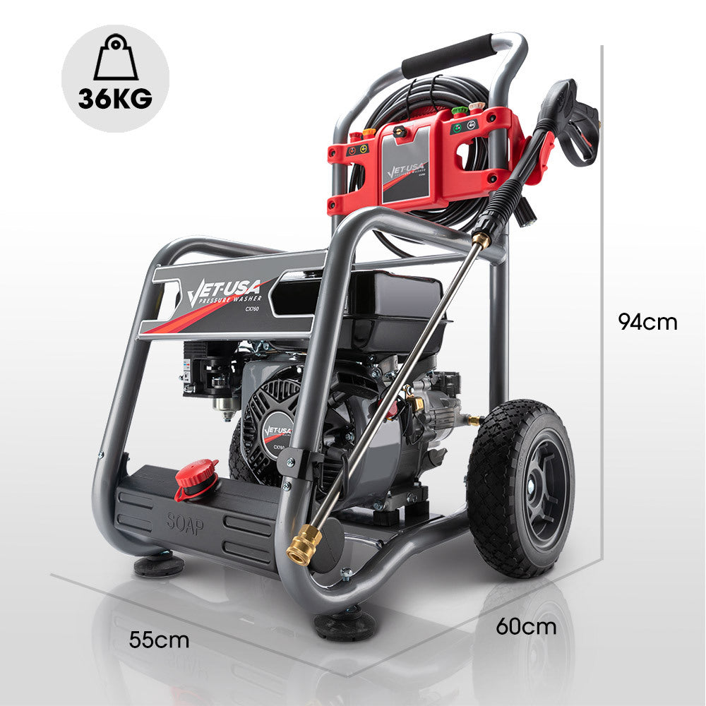 JET-USA 4800PSI Petrol Powered High Pressure Washer, w/ 30m Hose and Drain Cleaner - CX760