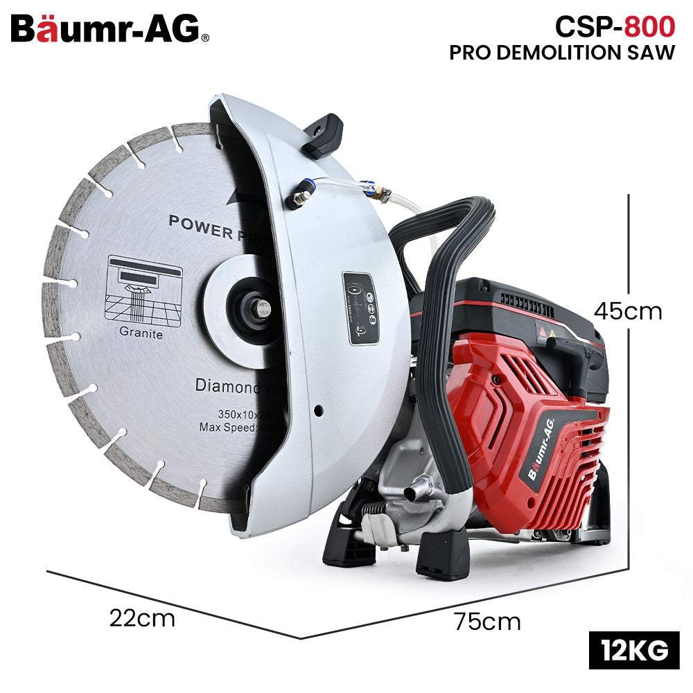 CSP-800 350mm Concrete Demolition Saw 74cc Wet/Dry Cutting Anti-Vibration
