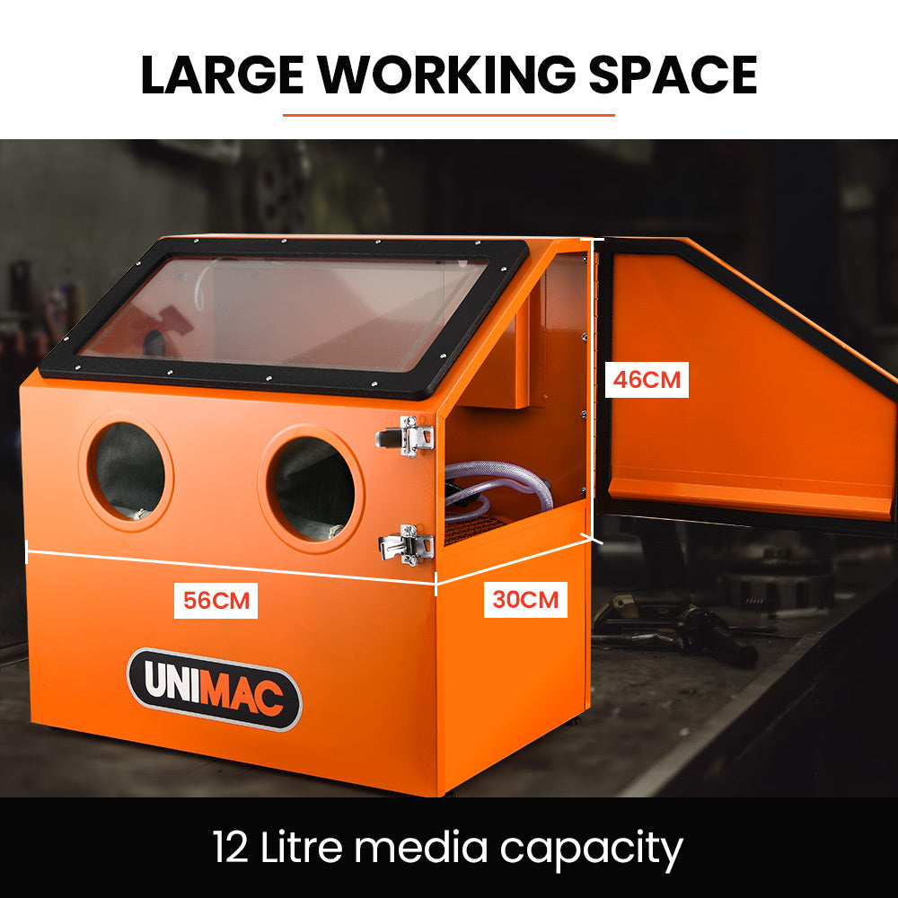 Unimac 110L Sandblasting Cabinet LED Light Gun Set
