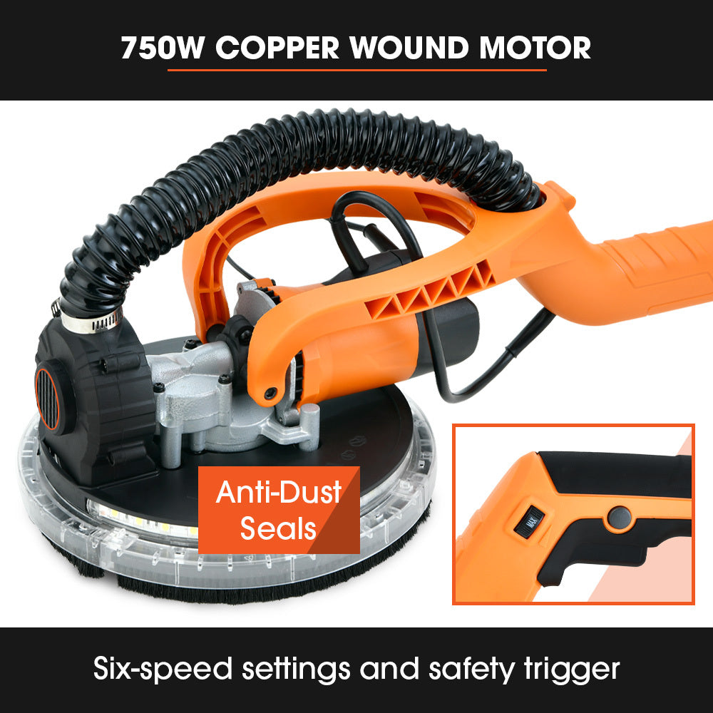 Unimac 225mm Telescopic Drywall Sander Kit 750W LED Vacuum System Foldable