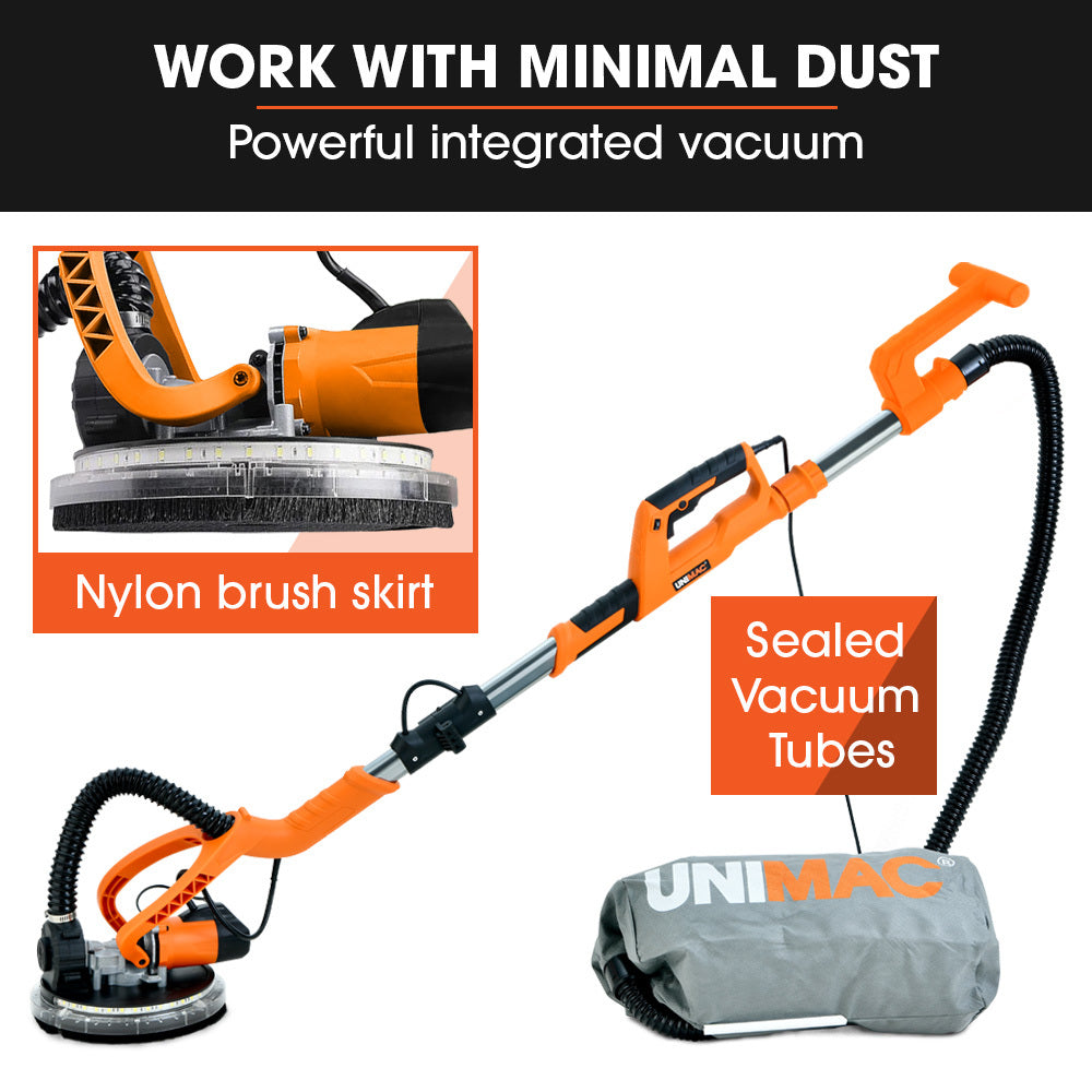 Unimac 225mm Telescopic Drywall Sander Kit 750W LED Vacuum System Foldable