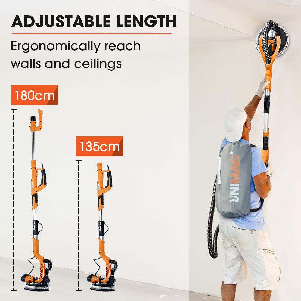 Unimac 225mm Telescopic Drywall Sander Kit 750W LED Vacuum System Foldable