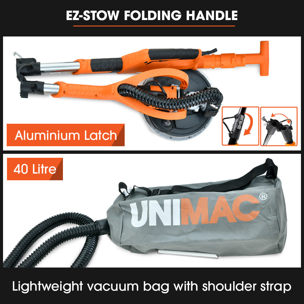 Unimac 225mm Telescopic Drywall Sander Kit 750W LED Vacuum System Foldable