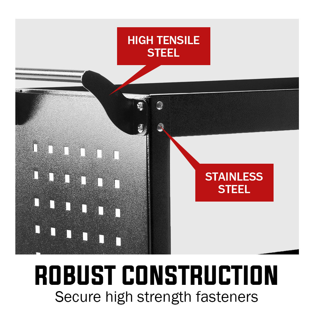 Bullet 3-Tier Steel Tool Trolley Cart Black with Pegboard and Screwdriver Rack