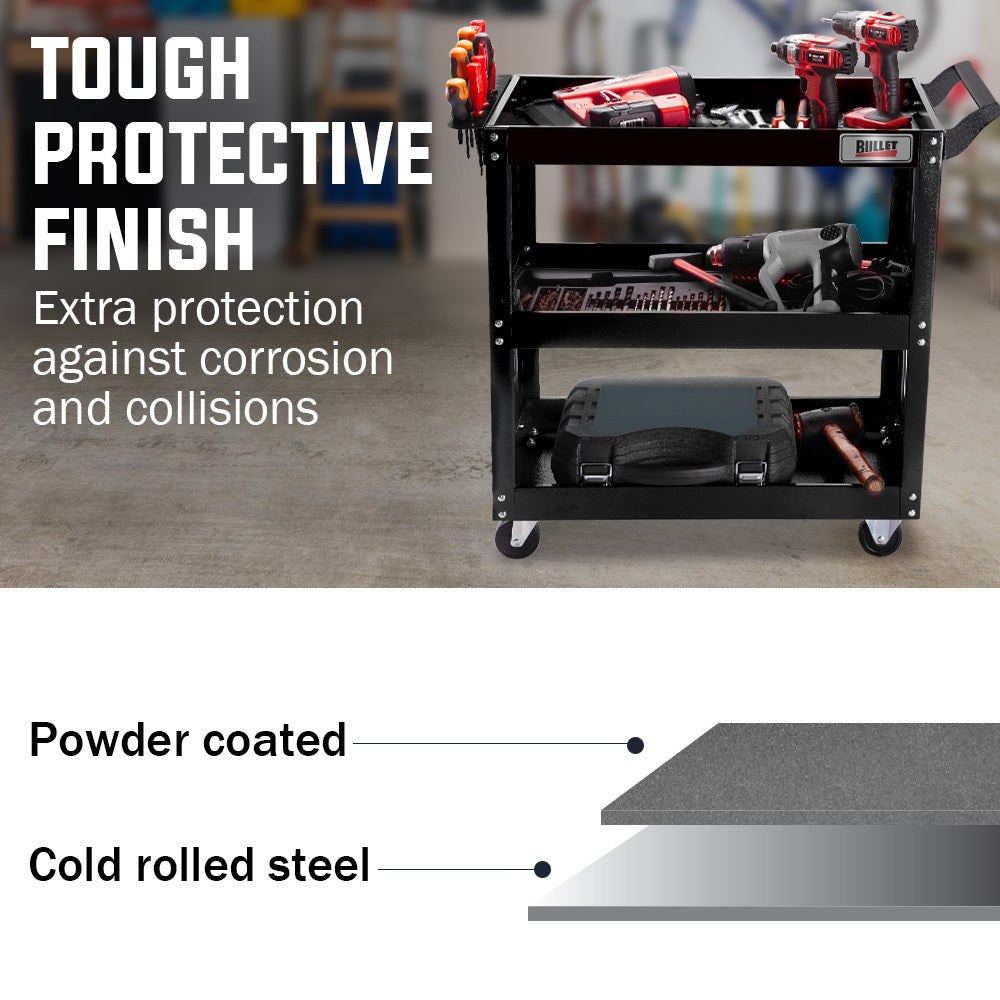 Bullet 3-Tier Steel Tool Trolley Cart Black with Pegboard and Screwdriver Rack