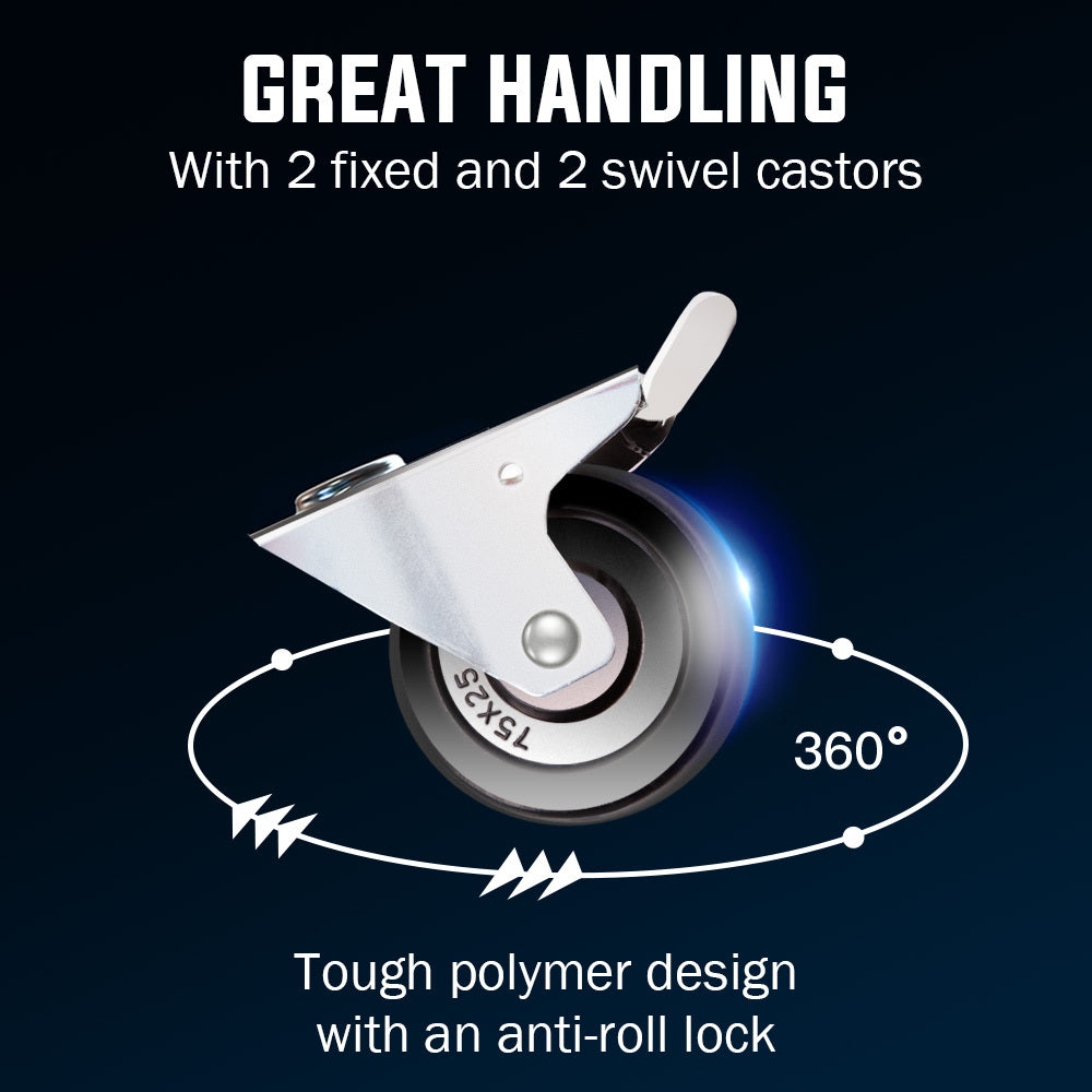 Bullet 3-Tier Steel Tool Trolley Cart Black with Pegboard and Screwdriver Rack