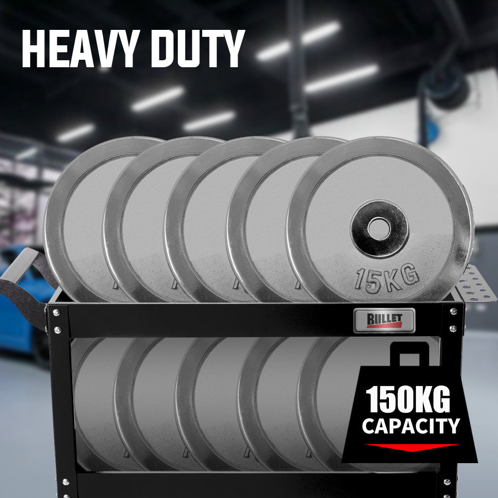 Bullet 3-Tier Steel Tool Trolley Cart Black with Pegboard and Screwdriver Rack