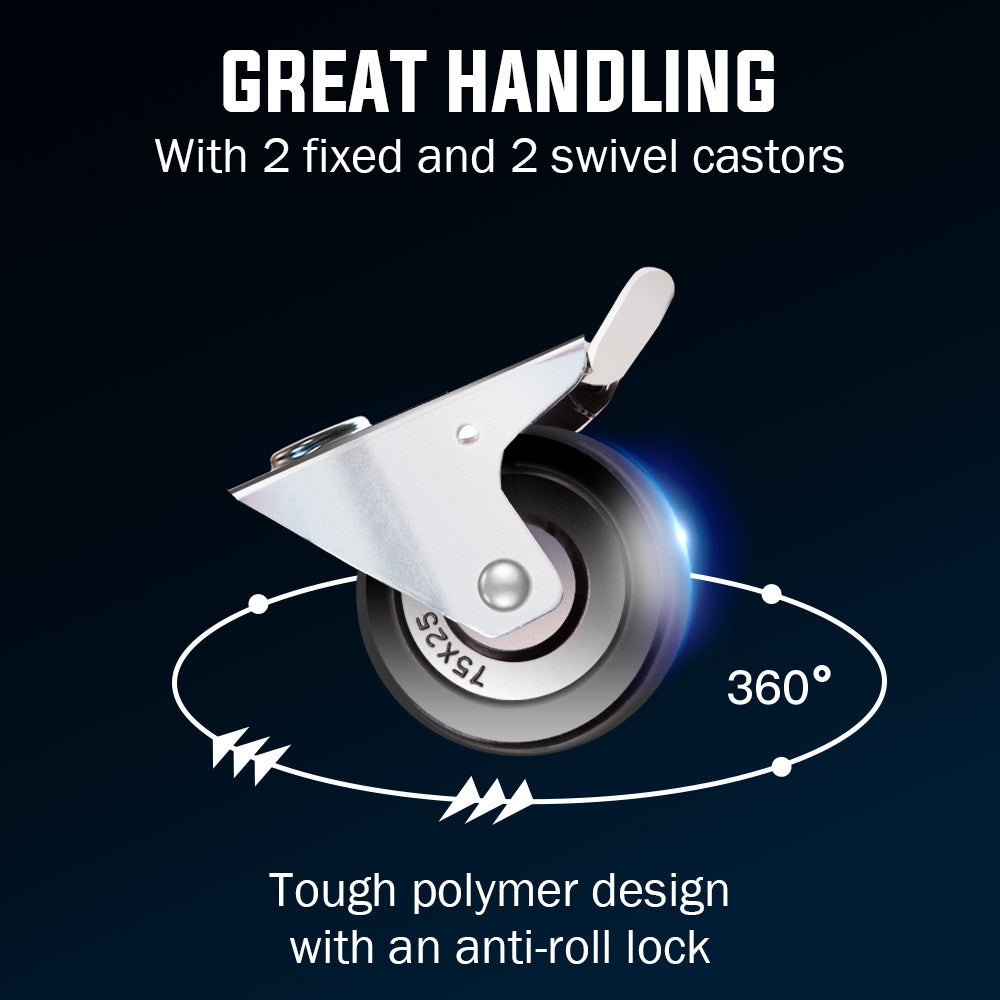 Bullet Pro 3-Tier Steel Tool Trolley Cart Blue with Pegboard and Screwdriver Rack