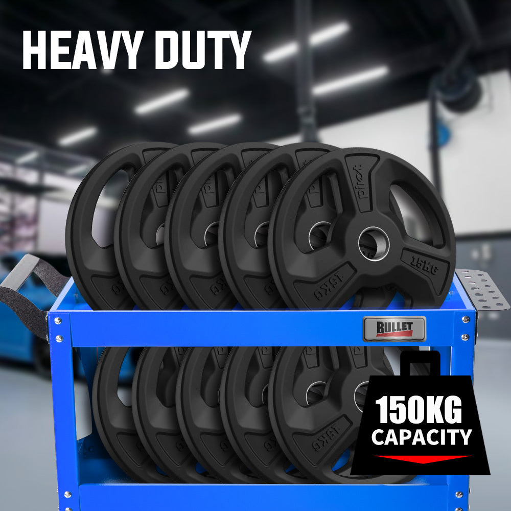 Bullet Pro 3-Tier Steel Tool Trolley Cart Blue with Pegboard and Screwdriver Rack