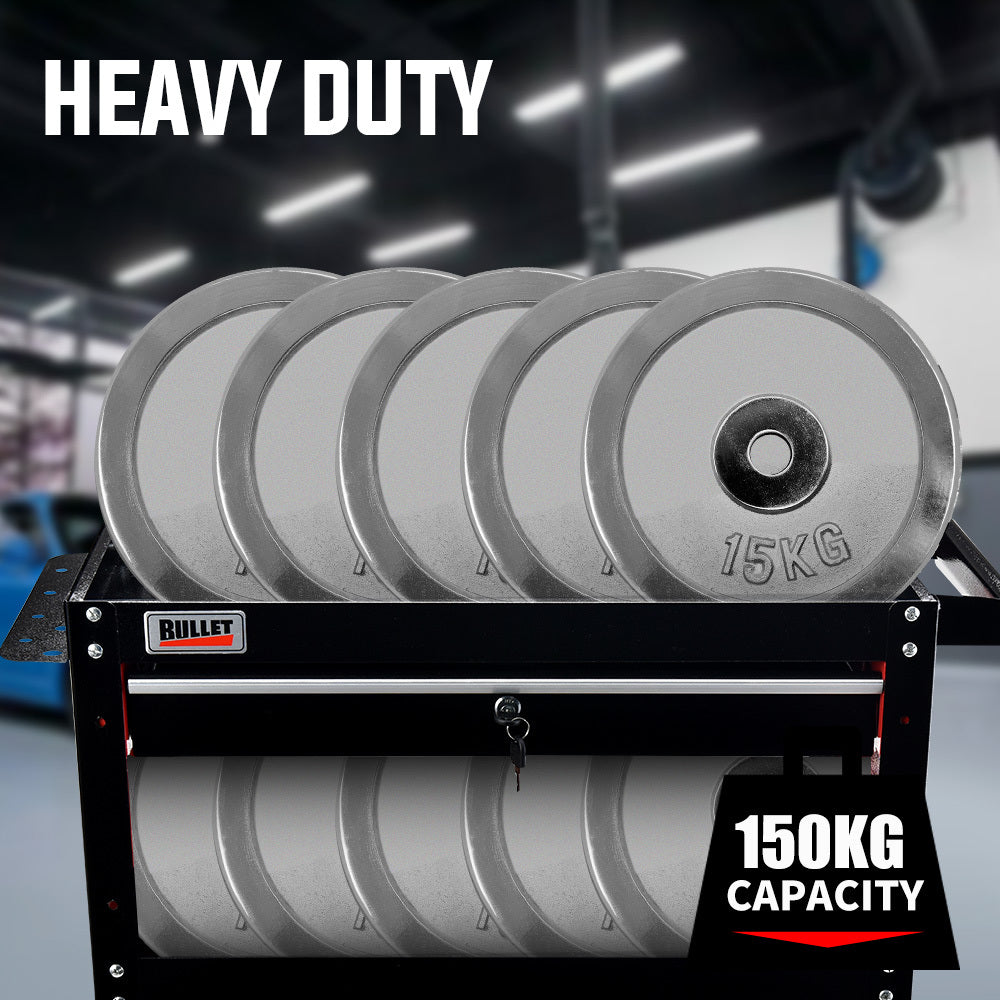 Bullet 3-Tier Steel Tool Trolley Cart with Drawer Pegboard Screwdriver Rack Black/Red