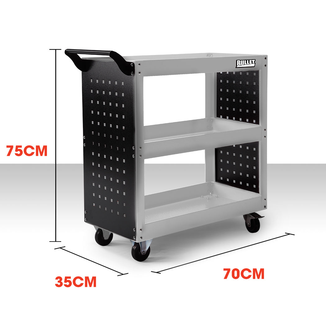 3-Tier Steel Tool Cart with Wheels and Shelves - Bullet