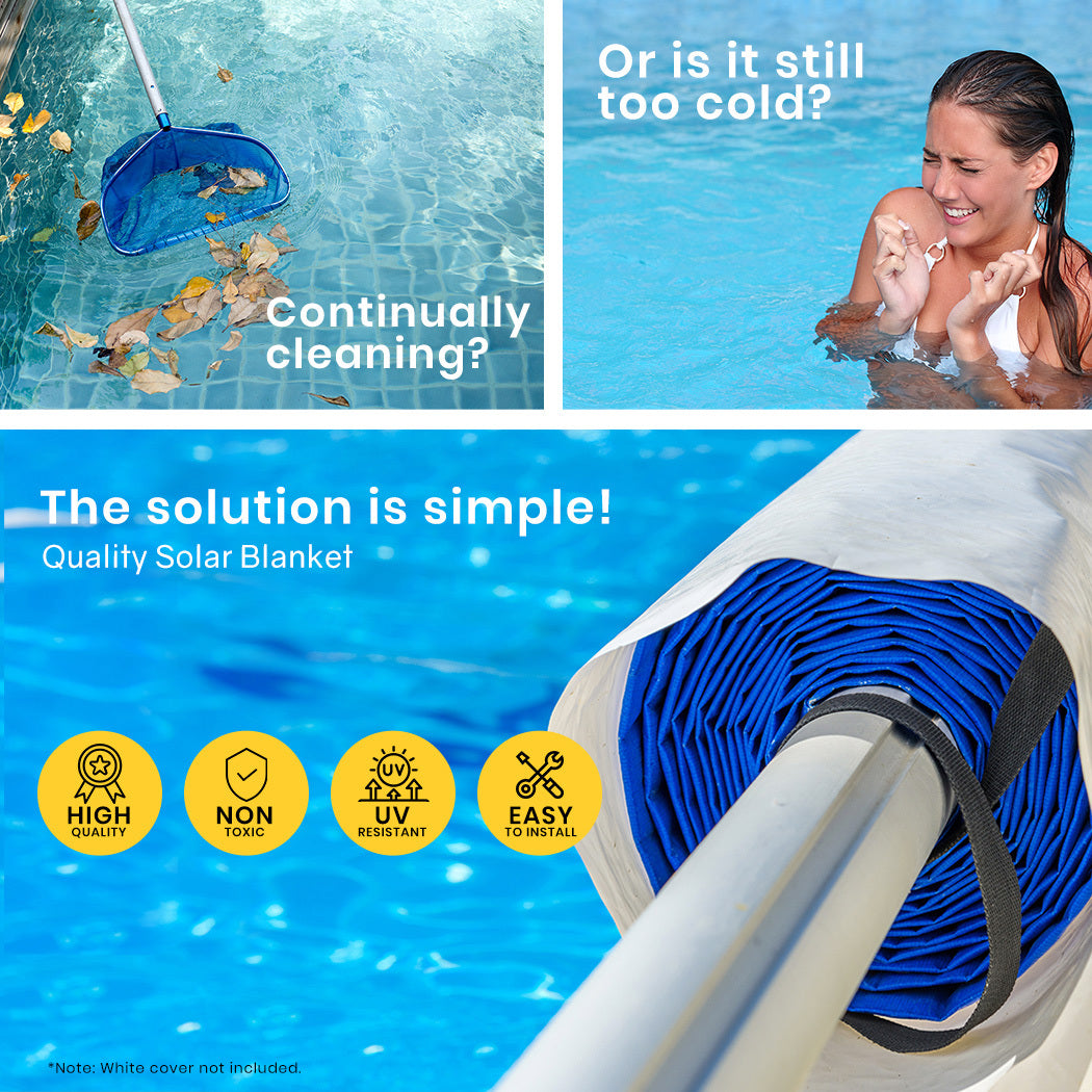 Aurelaqua 7.5x3.2m Solar Pool Cover 400 Micron Blue with Roller