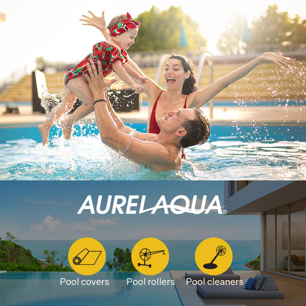 Aurelaqua 7.5x3.2m Solar Pool Cover 400 Micron Blue with Roller