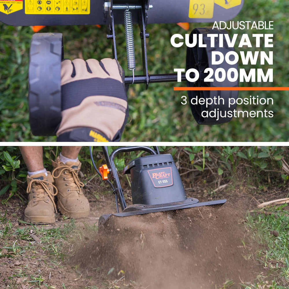 PlantCraft Electric Garden Cultivator Tiller Adjustable Depth 6 Tines