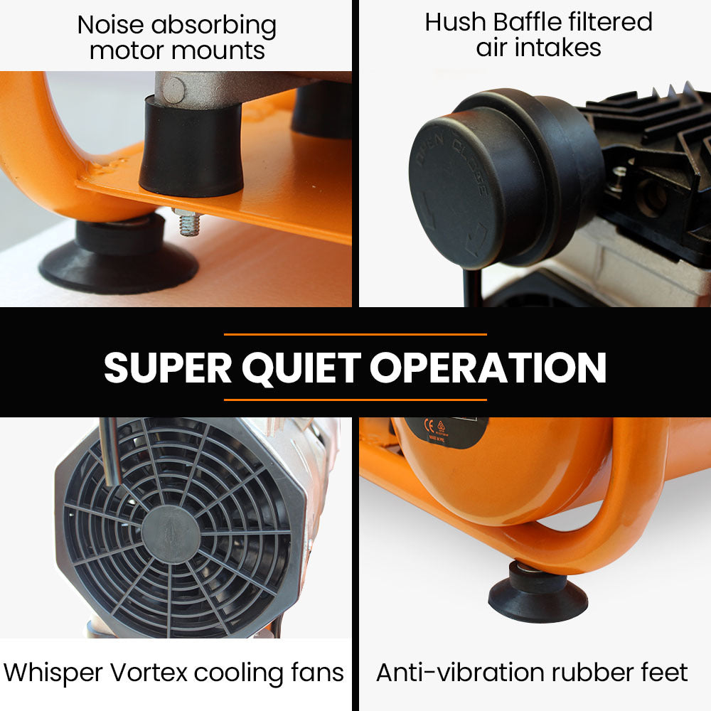 Quiet Air 6L Portable Electric Air Compressor 1.5HP Oil-Free