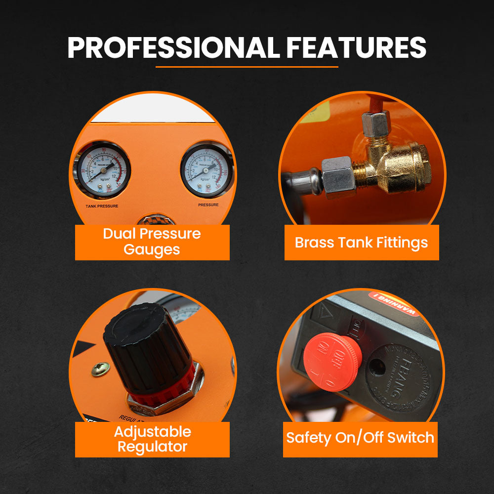 Quiet Air 6L Portable Electric Air Compressor 1.5HP Oil-Free