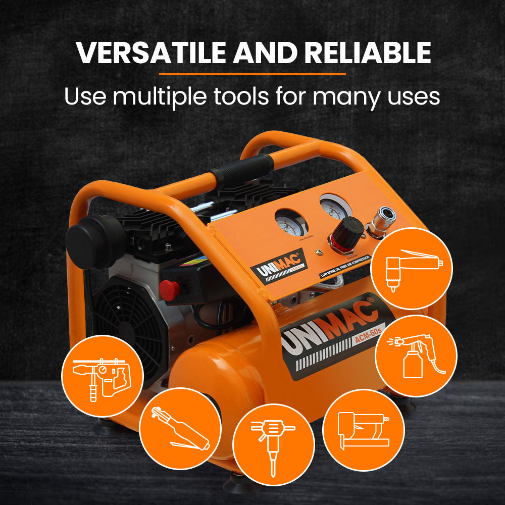 Quiet Air 6L Portable Electric Air Compressor 1.5HP Oil-Free