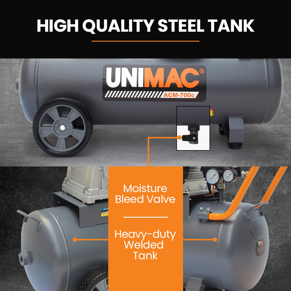 Unimac 70L Commercial Air Compressor 2.2kW Brushless Motor 116PSI