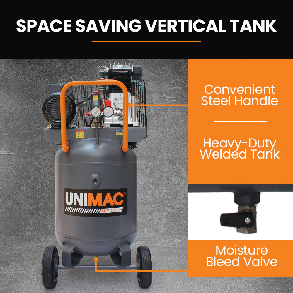 Unimac 100L Industrial Air Compressor 2.6kW Brushless Vertical Tank