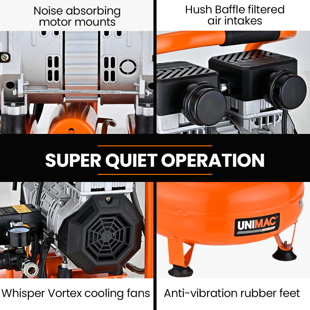 ACM-150s Quiet Air 15L Pancake Air Compressor Portable Oil-Free 116PSI