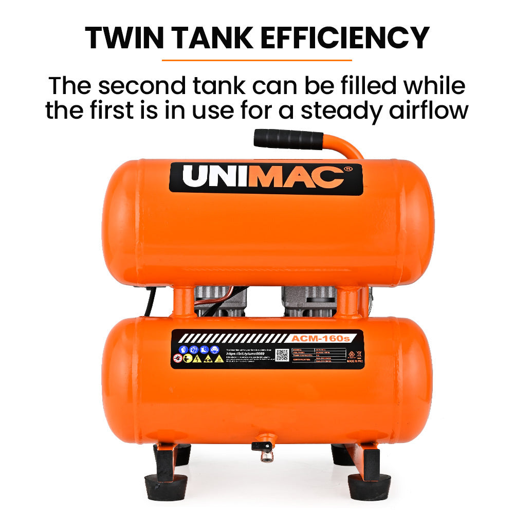 Quiet Air 16L Twin Tank Portable Air Compressor 116PSI Silent Oil-Free
