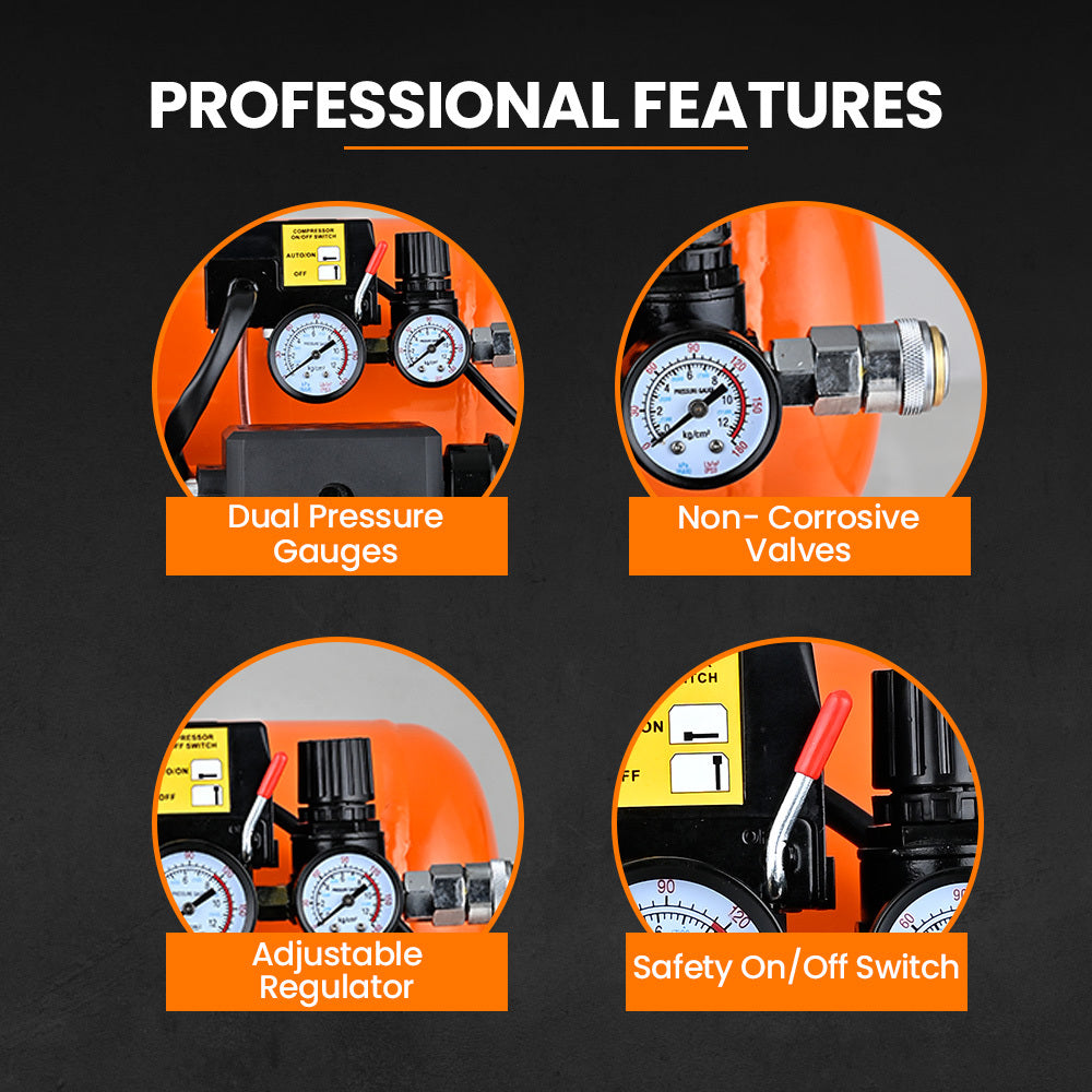 Quiet Air 16L Twin Tank Portable Air Compressor 116PSI Silent Oil-Free