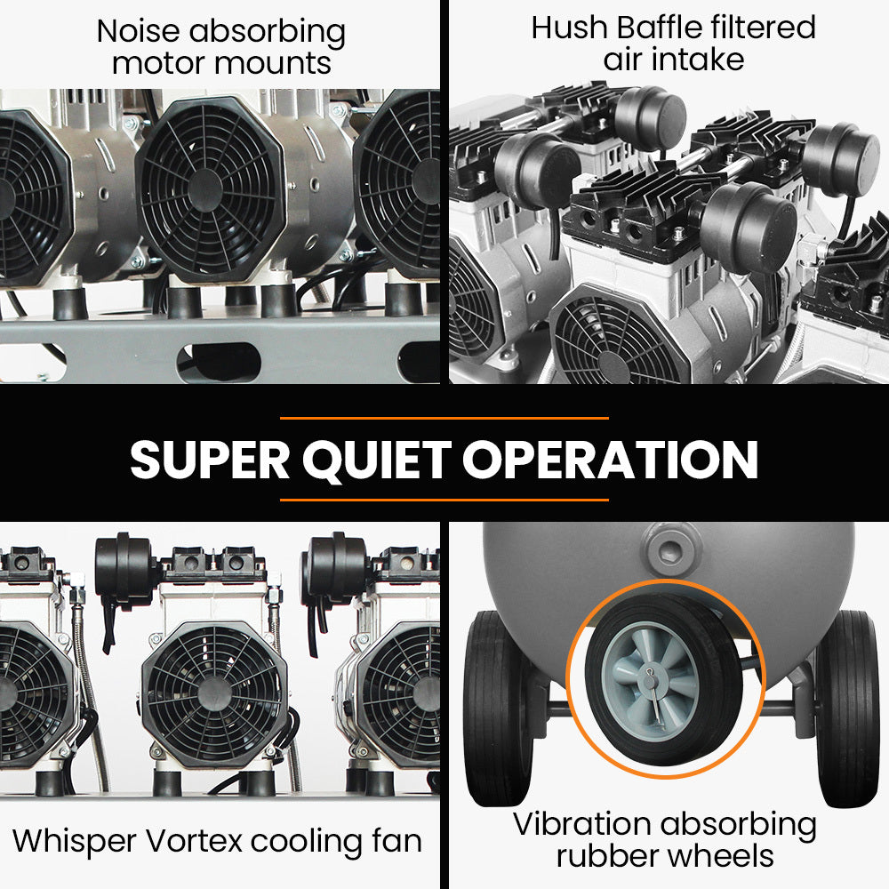 Quiet Air Series 100L 4.5HP Oil-Free Air Compressor Twin Nitto Outlets