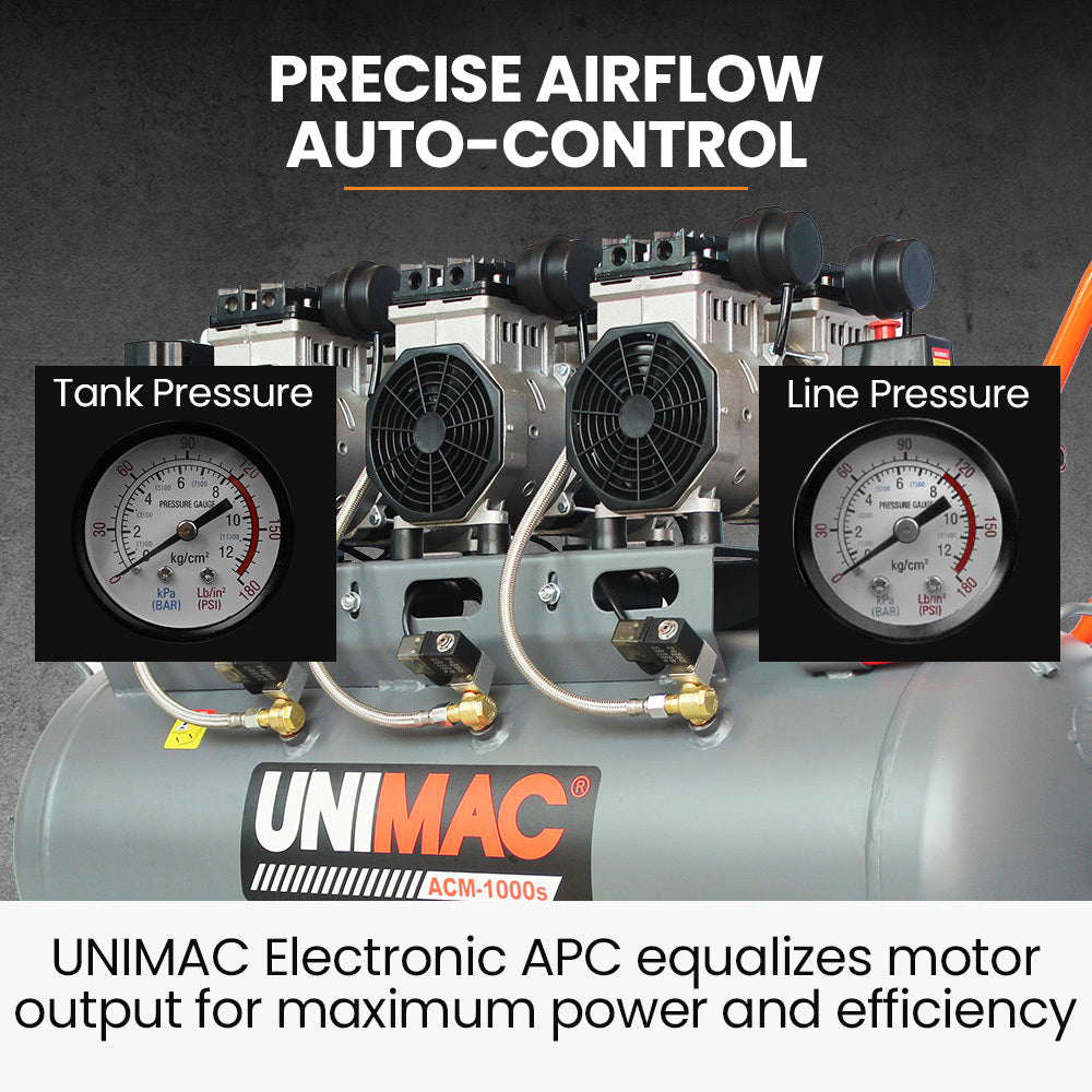 Quiet Air Series 100L 4.5HP Oil-Free Air Compressor Twin Nitto Outlets