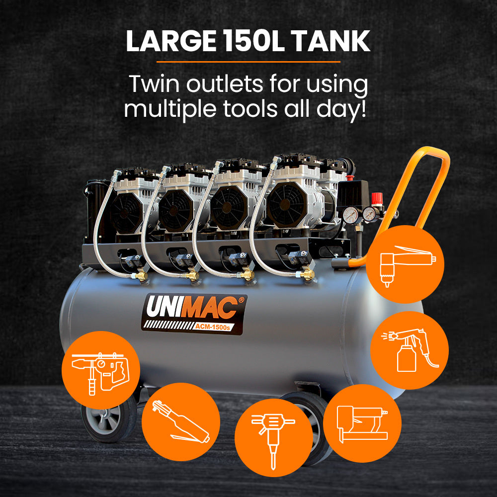 Quiet Air 150L 4.5HP Electric Air Compressor Oil-Free Portable Heavy Duty