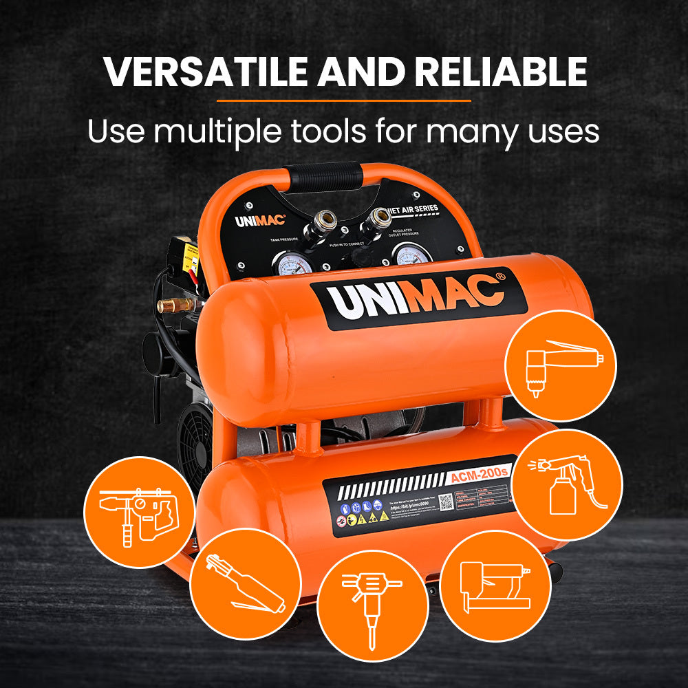 Quiet Air 20L Twin Tank Portable Air Compressor 116PSI Oil-Free