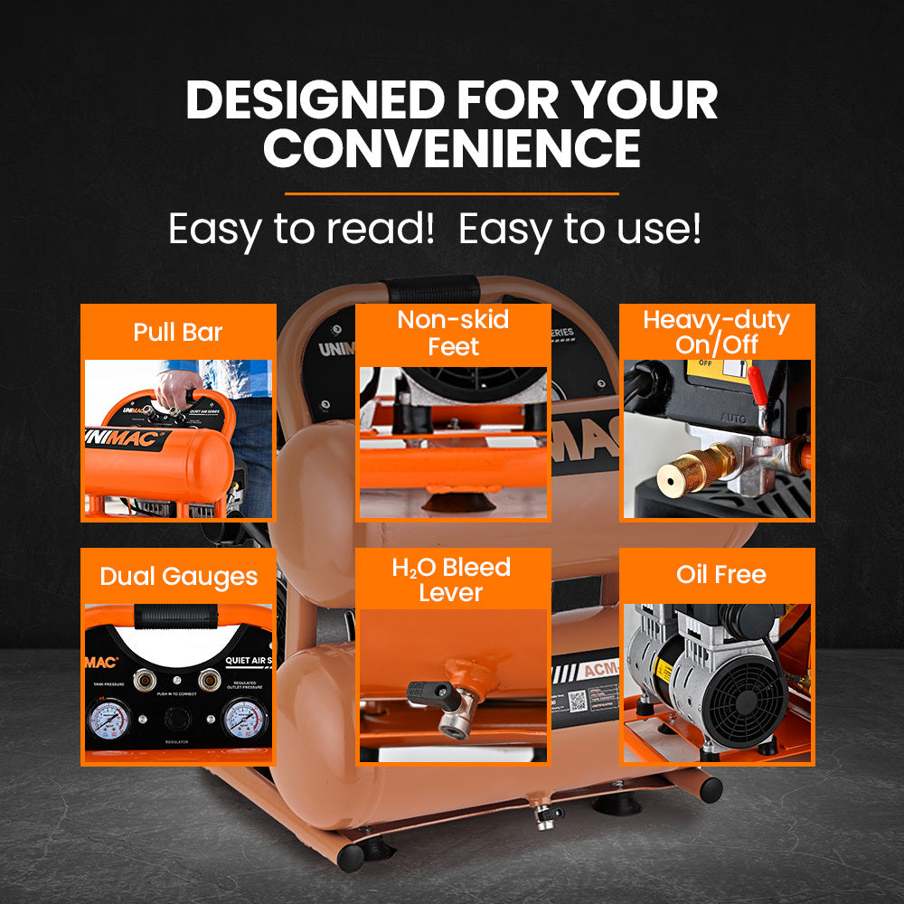 Quiet Air 20L Twin Tank Portable Air Compressor 116PSI Oil-Free