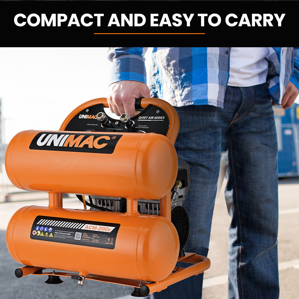 Quiet Air 20L Twin Tank Portable Air Compressor 116PSI Oil-Free
