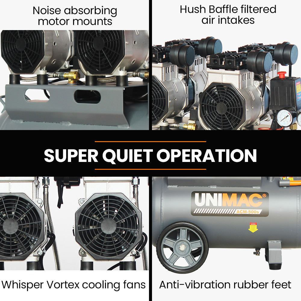 Ultra-Quiet 50L Oil-Free Air Compressor with Dual Motors - Unimac