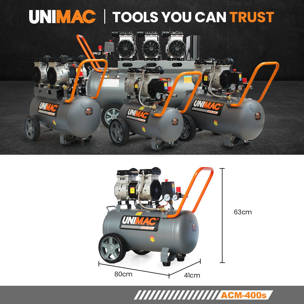 Ultra-Quiet 50L Oil-Free Air Compressor with Dual Motors - Unimac