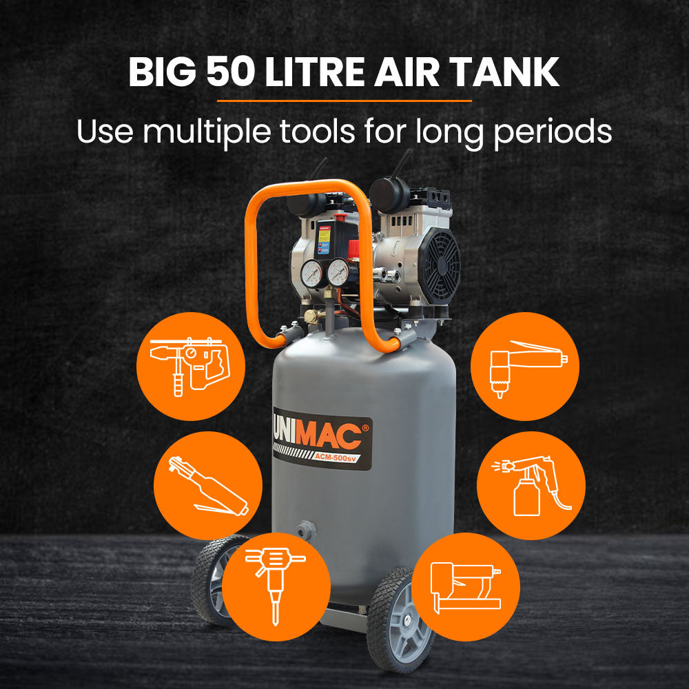 Unimac Quiet Air 50L 2HP Vertical Oil-Free Electric Air Compressor