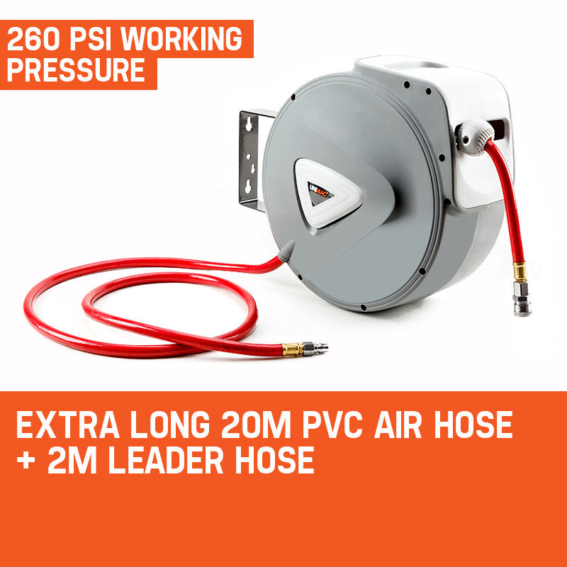 20m PVC Air Hose Reel, Auto Rewind, Wall Mount, Unimac