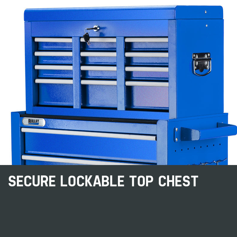 Bullet Lockable 8 Drawer Tool Box Set, Casters, Powder-Coated Steel