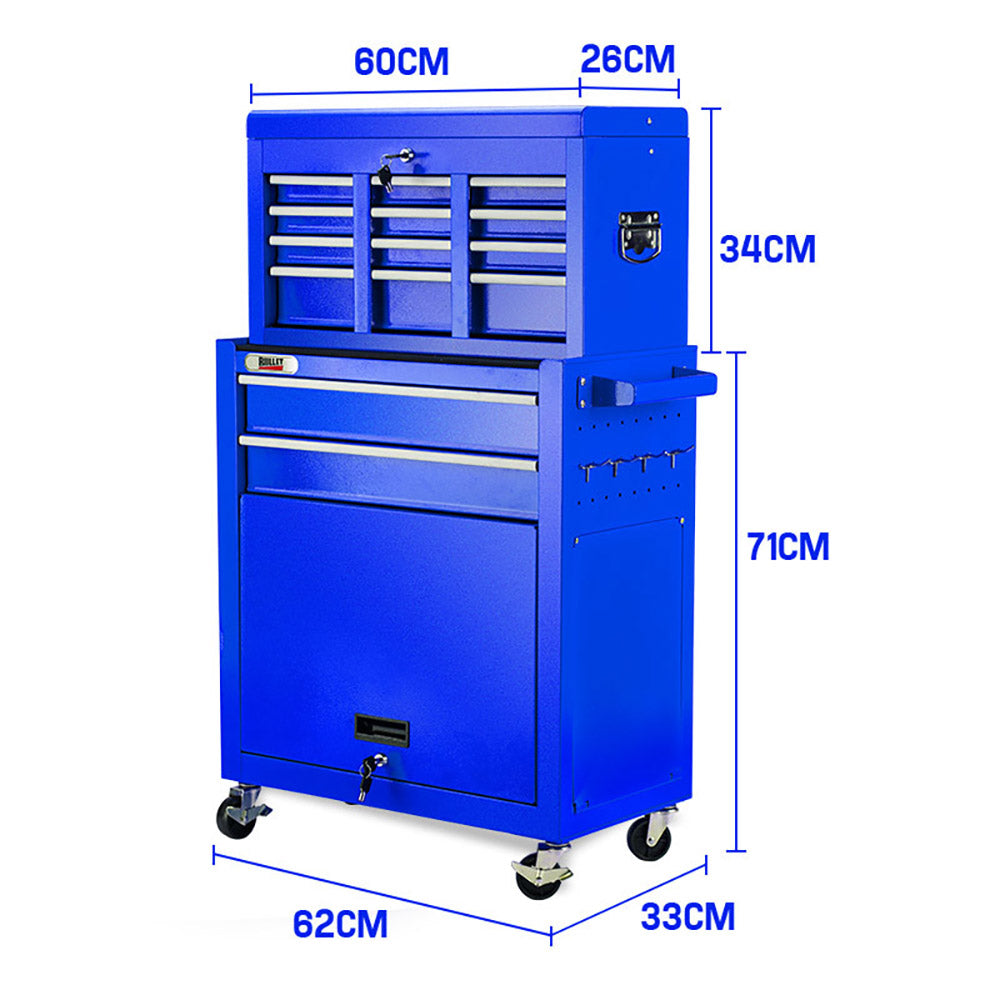 Bullet Lockable 8 Drawer Tool Box Set, Casters, Powder-Coated Steel