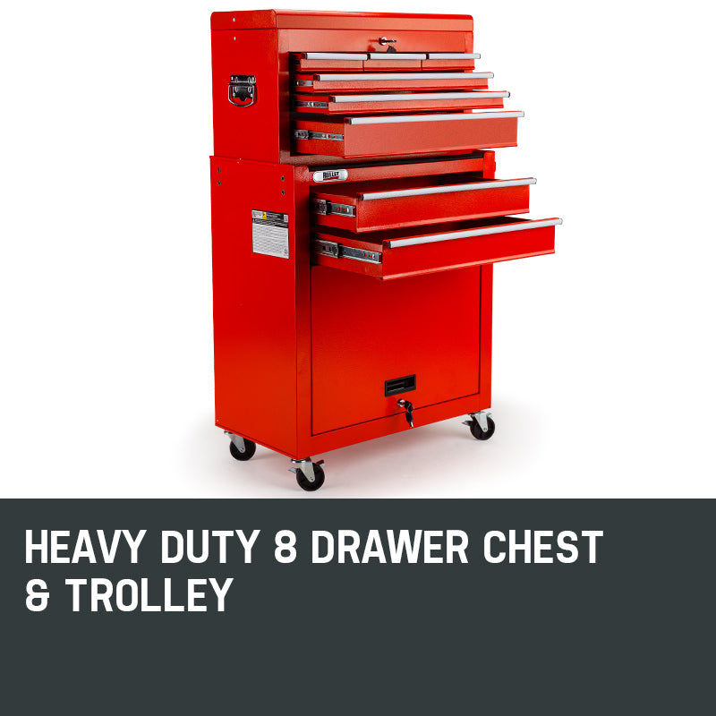 Premium 8 Drawer Tool Box Cabinet, Steel, Lockable - Bullet