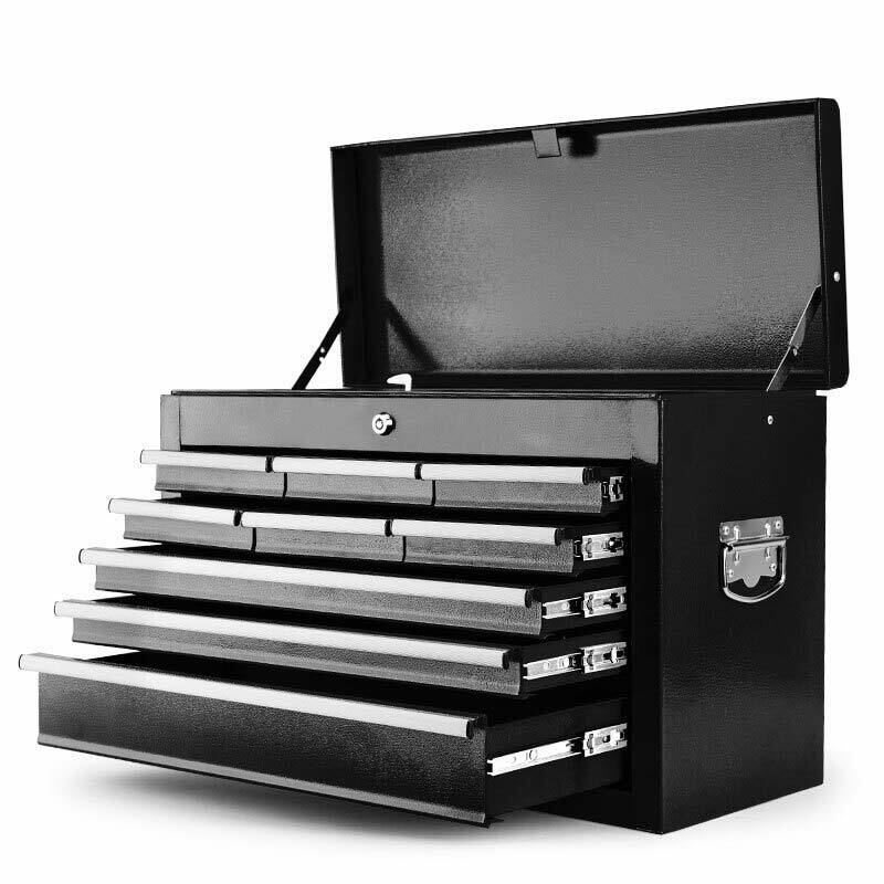 9 Drawer Steel Tool Chest with Lock, Black - Bullet