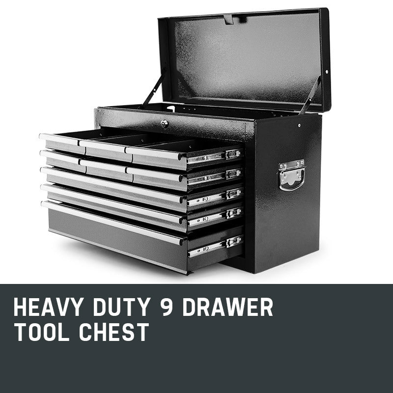 9 Drawer Steel Tool Chest with Lock, Black - Bullet