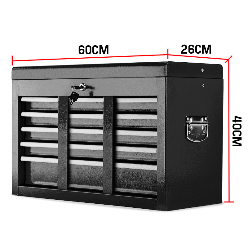 9 Drawer Steel Tool Chest with Lock, Black - Bullet