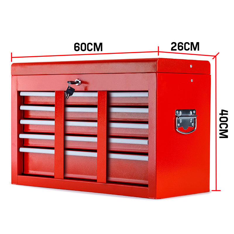 9 Drawer Red Tool Box Chest, Portable, Lockable - Bullet