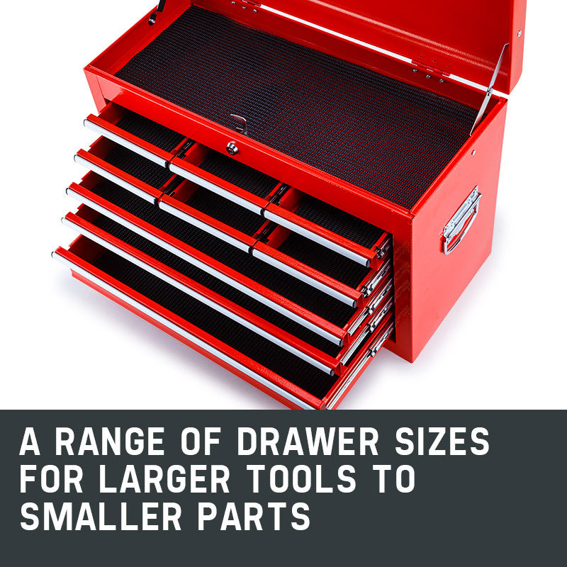 9 Drawer Red Tool Box Chest, Portable, Lockable - Bullet